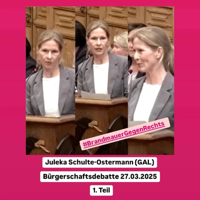 GAL mit klarer Haltung gegen Rechtsextremismus & für den Schutz von engagierten Schulvertretungen gegen rechts ❤️🌈
 
In der heutigen Bürgerschaft am 27.03.2025 haben wir uns als GAL klar und entschieden für den Schutz & die Anerkennung von Schulvertretungen ausgesprochen, die sich gegen rechts & gegen Rechtsextremismus engagieren.
 
❌ Der Anlass für diese Debatte war eine problematische Anfrage der CDU Lübeck, in der über 70 Namen genannt wurden, u.a. auch einige Lübecker Schulvertretungen, die sich gegen den Dammbruch gegen rechts von CDU und FDP am 29.01.2025 im Bundestag positioniert hatten. Diese CDU-Lübeck Anfrage wurde von vielen als Angriff auf zivilgesellschaftliches Engagement gegen rechts wahrgenommen, insbesondere auf die engagierten Kinder & Jugendlichen in den namentlich genannten Schulvertretungen.
 
💚 Unser Antrag im Hauptausschuss hatte das klare Ziel, diese Schulvertretungen zu schützen und öffentlich für ihr Engagement gegen Rechtsextremismus zu würdigen. Leider hat Jamaika (CDU, Grüne, FDP) in ihrem Änderungsantrag das Anliegen verwässert, indem sie den Fokus von „gegen Rechtsextremismus“ auf das allgemeinere „gegen Extremismus“ verschoben hat.
 
Heute war dieser Antrag von Jamaika in der Bürgerschaft und dazu haben wir einen Änderungsantrag zusammen mit unserer Fraktionspartnerin Die Linke sowie DIE FRAKTION eingereicht. Dieser wurde leider abgelehnt. Aber ohne unser Engagement wäre es nicht einmal zu dem verwässerten Antrag von Jamaika gekommen, und die die Engagierten - allen voran auch die Kinder und Jugendlichen - diskreditierende Anfrage der CDU wäre einfach ohne jegliche Gegenreaktion geblieben. Es war unsere Initiative, die die nötige Debatte angestoßen hat, um den Angriff auf die engagierten Schulvertretungen zu thematisieren. 💪
 
✊ Wir bleiben standhaft: Mit unserem Änderungsantrag betonten wir nochmals klar, dass Rechtsextremismus die größte Bedrohung für unsere Demokratie darstellt. Wir stellen uns weiterhin schützend vor engagierte Demokrat:innen, die sich für die #Demokratie, #Menschenrechte, #Vielfalt & gegen rechts positionieren. 🌍🌈💕
 
#niewiederistjetzt #brandmauergegenrechts #linkeundgal @julekaschulteostermann