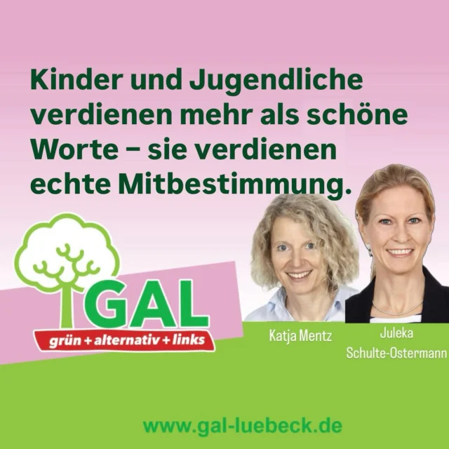 🗣 Kinder- und Jugendbeirat Lübeck – für echte Beteiligung junger Menschen
 
Lübeck braucht einen Kinder- und Jugendbeirat, damit junge Menschen endlich eine feste Stimme in der Stadtpolitik bekommen. Die gute Nachricht: Nach jahrelangem Engagement liegt jetzt ein Konzept auf dem Tisch und grundsätzlich wollen alle in der Politik einen Kinder- und Jugendbeirat. 🎉
 
Doch damit die Idee Realität wird, braucht es den ernsten politischen Willen, damit eine verlässliche Finanzierung möglich wird.
 
👉 Unsere GAL-Politikerin Juleka Schulte-Ostermann hat im Jugendhilfeausschuss daher beantragt:
 
👉 einen Kinder- und Jugendbeirat verbindlich einzurichten
👉 300.000 € im Haushalt ab 2026 und fortlaufend bereitzustellen
👉 einen freien Träger zu beauftragen, der gemeinsam mit Kindern und Jugendlichen den Beirat aufbaut inklusive einer Wahl- und Geschäftsordnung.
 
💬 „Ohne feste Finanzittel bleibt Beteiligung nur ein leeres Versprechen“, so Juleka Schulte-Ostermann. Kinder und Jugendliche verdienen mehr als schöne Worte – sie verdienen echte Mitbestimmung, die nicht von Drittmitteln abhängt.
 
❌ CDU, Grüne & FDP stellen hingegen bei ihrem Antrag für einen Kinder - und Jugendbeirat Bedingungen an die Finanzierung: Der Beirat soll kostenneutral oder über Drittmittel laufen. Für uns ist klar: Das gefährdet die ganze Idee, denn förderrechtlich werden keine Drittmittel funktionieren. Wer ernsthaft Jugendbeteiligung will, muss sie also auch verlässlich aus städtischen Mitteln finanzieren wollen.
 
Schon 2013 hat unsere Kollegin Katja Mentz sich für mehr Mitbestimmung junger Menschen stark gemacht. Jetzt sind wir kurz davor, diesen Schritt endlich zu gehen – aber nur, wenn die politische Rathausmehrheit aus Grünen, CDU und FDP auch den Mut dazu hat.
 
🕒 Die Entscheidung über die zwei Anträge wurde auf Antrag von Juleka Schulte-Ostermann in die nächste Ausschusssitzung des Jugendhilfeausschuss vertagt, damit Kinder und Jugendliche selbst zu den Beschlussvorschlägen Stellung beziehen können. Im Juni soll dann ein Beschluss gefasst werden.

@katjamentz @julekaschulteostermann @ssp_hl @gj_luebeck #kinderundjugendbeirat @dielinkeluebeck @andreas1977hl #linkeundgal