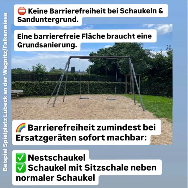 Inklusion bleibt Lippenbekenntnis der Bürgerschaftsmehrheit😔

In der Bürgerschaftssitzung am 24.07.'25 ging es um die Aufhebung eines Sperrvermerks für den Austausch maroder #Spielgeräte auf 14 Lübecker #Spielplätzen. 🛝 Linke & GAL beantragten im Bau- und Hauptausschuss, dass künftig grundsätzlich #barrierefreie Spielgeräte angeschafft werden. „Laut @initiative_inklusion_luebeck gibt es in ganz Lübeck keinen einzigen inklusiven Spielplatz – und wir haben 168“, so GAL-Bürgerschaftsmitglied Juleka Schulte-Ostermann.

„Von Inklusion auf Spielplätzen sind wir Meilen entfernt. Doch wenn Spielgeräte ohnehin ausgetauscht werden, sollten sie gleich barrierefrei beschafft werden – sie halten 25 bis 30 Jahre. So entstehen schon vor einer inklusiven Grundsanierung Spielmöglichkeiten für Kinder mit Beeinträchtigung. 👧🏽🧒 Sie können mit Begleitung auch über nicht barrierefreie Wege zu barrierefreien Geräten gelangen und dort selbstbestimmt spielen“, erklärt Schulte-Ostermann.

❌ Der Antrag stieß auf erheblichen Widerstand. Die CDU verwies auf fehlende barrierefreie Zuwege, Grüne und andere Fraktionen behaupteten, die Mittel könnten nicht mehr ausgegeben werden, wenn man erst nach passenden Geräten suchen müsse. Gregor Voht (Freie Wähler) bezeichnete das GAL-Mitglied sogar als „Geisterfahrerin“. Das Bild ist natürlich grundfalsch. Vielmehr ist es so, wie Sascha Luedtkens (Linke) erklärt: „Wenn wir drei Mitglieder von Linke & GAL stehenbleiben und #Barrierefreiheit sowie #Inklusion fordern, rennt der Rest der Bürgerschaft wie Lemminge in den Abgrund der Ablehnung.“ 

"Die Ablehnung ist eine vertane Chance. Statt immer zu erklären, warum etwas nicht geht, muss gefragt werden, wie es möglich wird“, ergänzt Schulte-Ostermann. 

🛑 Bereits 2024 verhinderten CDU, Grüne und FDP (Jamaika) den inklusiven Quartierspark „Tremser Teich“. 🌳 Die Einweihung hätte im Herbst 2025 gefeiert werden können – doch Jamaika stoppte die Mittel. 

⚖️ „Teilhabe ist ein Menschenrecht und nicht verhandelbar. Schön wäre, wenn die anderen Fraktionen das verstehen und ihren Lippenbekenntnissen endlich praktische Taten folgen lassen würden“, so Schulte-Ostermann. 

@julekaschulteostermann @noch1versuch